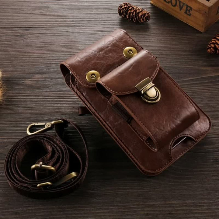 Bolso bandolera de cuero con funda para teléfono