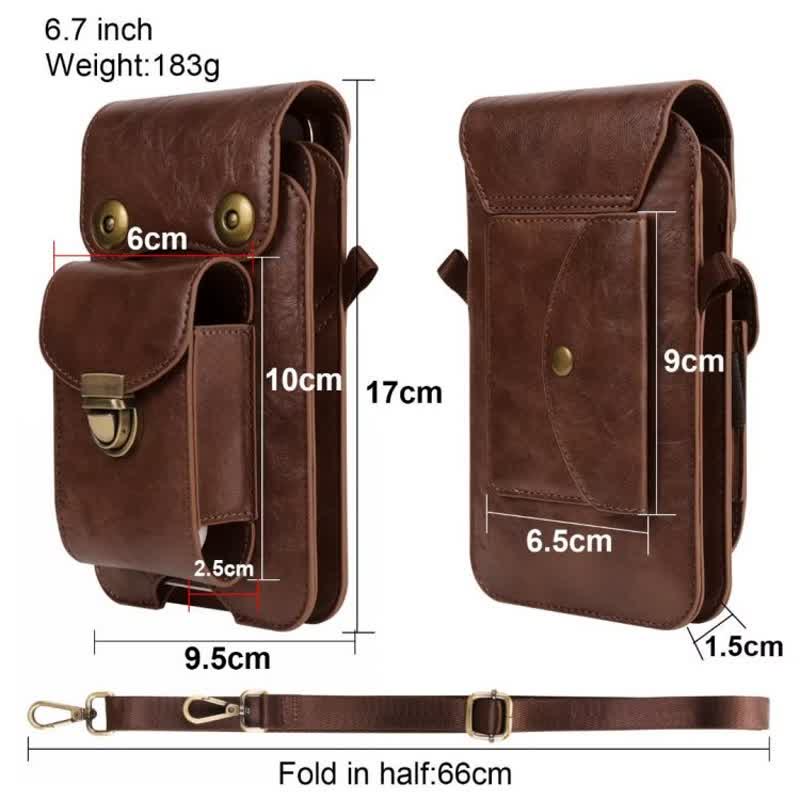 Bolso bandolera de cuero con funda para teléfono