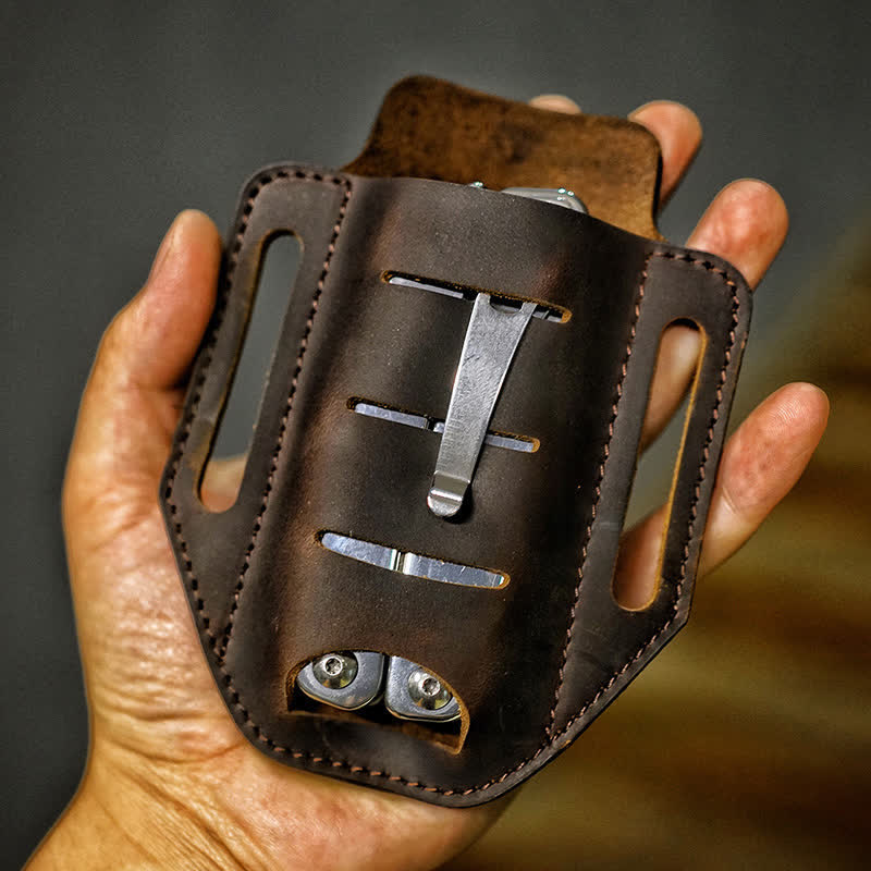 Funda de cuero para cinturón con funda para linterna multiherramienta