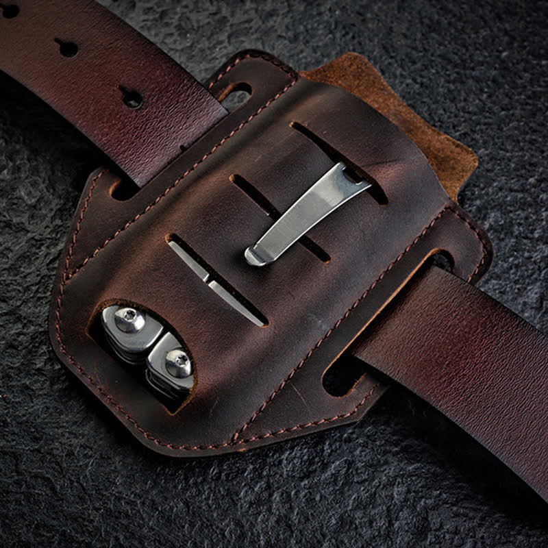 Funda de cuero para cinturón con funda para linterna multiherramienta
