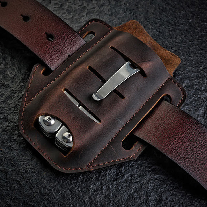 Funda de cuero para cinturón con funda para linterna multiherramienta