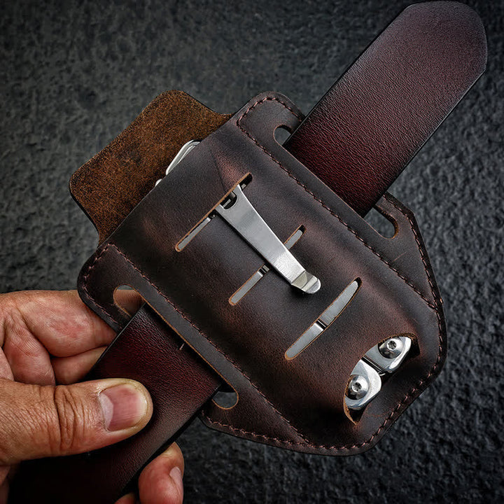 Funda de cuero para cinturón con funda para linterna multiherramienta