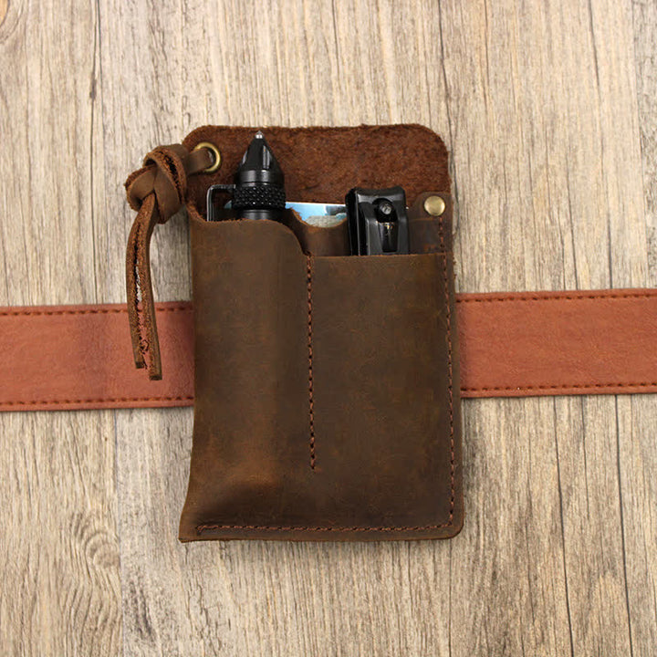 Bolso de cuero EDC con cinturón, práctico y portátil para llevar al aire libre
