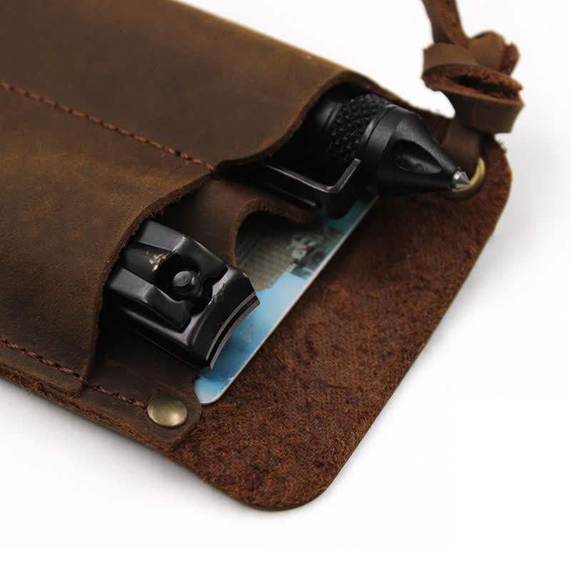 Bolso de cuero EDC con cinturón, práctico y portátil para llevar al aire libre