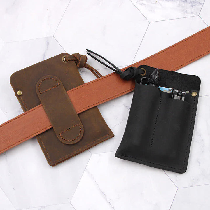 Bolso de cuero EDC con cinturón, práctico y portátil para llevar al aire libre