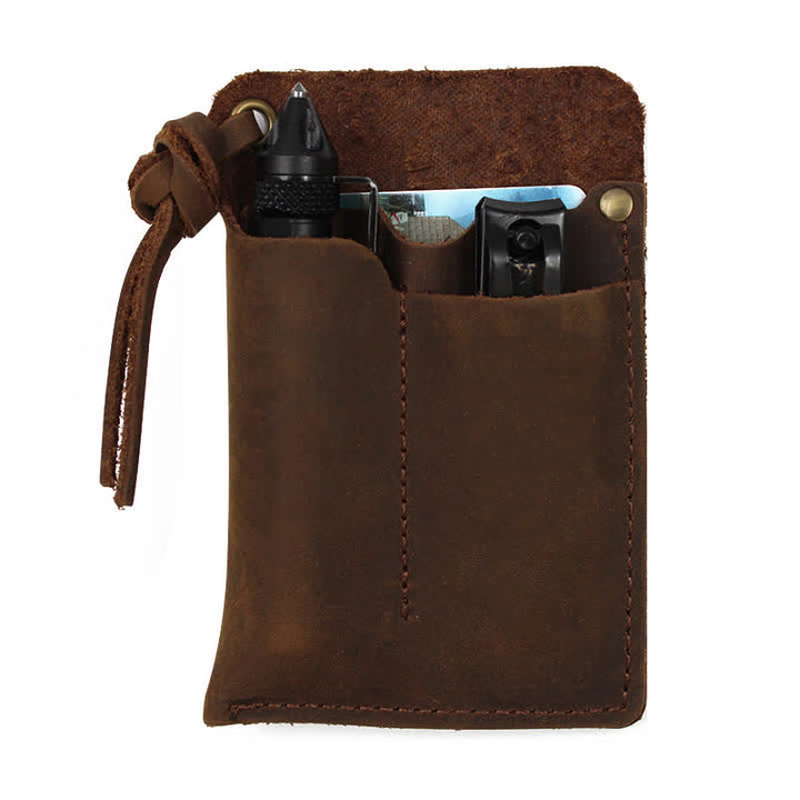 Bolso de cuero EDC con cinturón, práctico y portátil para llevar al aire libre