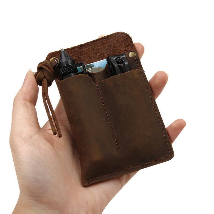 Bolso de cuero EDC con cinturón, práctico y portátil para llevar al aire libre