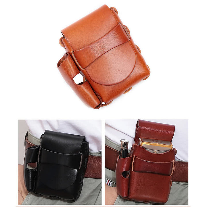 Estuche protector para cigarrillos, soporte para encendedor, bolso de cuero para cinturón
