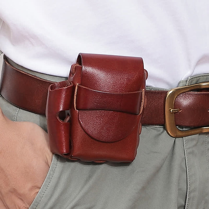 Estuche protector para cigarrillos, soporte para encendedor, bolso de cuero para cinturón