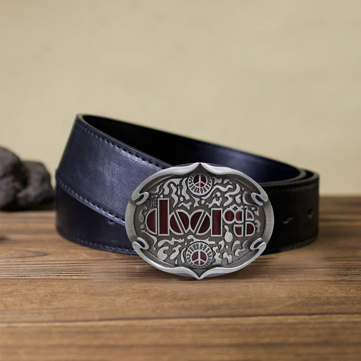 Cinturón de cuero con hebilla de la banda de rock The Doors para hombre