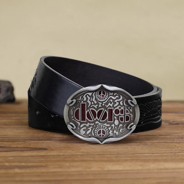 Cinturón de cuero con hebilla de la banda de rock The Doors para hombre