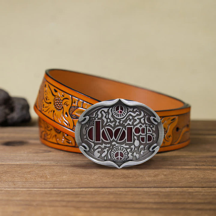 Cinturón de cuero con hebilla de la banda de rock The Doors para hombre