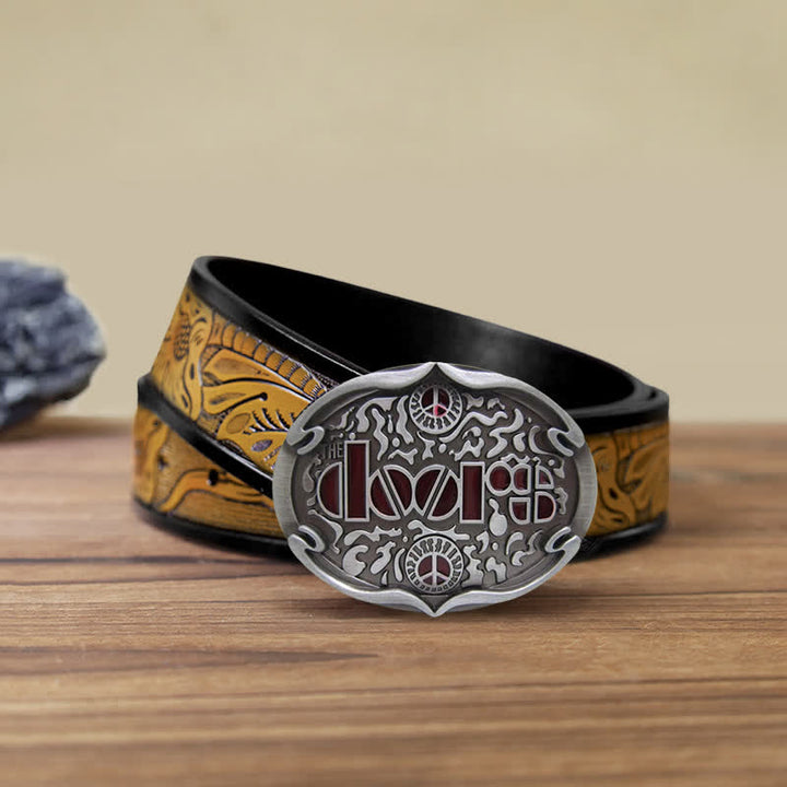 Cinturón de cuero con hebilla de la banda de rock The Doors para hombre