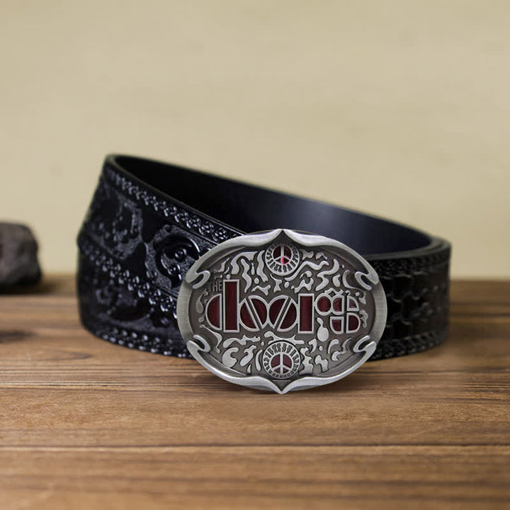 Cinturón de cuero con hebilla de la banda de rock The Doors para hombre