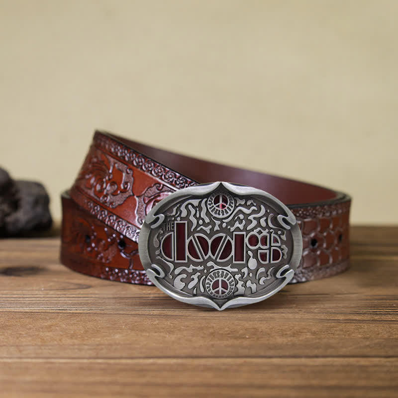 Cinturón de cuero con hebilla de la banda de rock The Doors para hombre