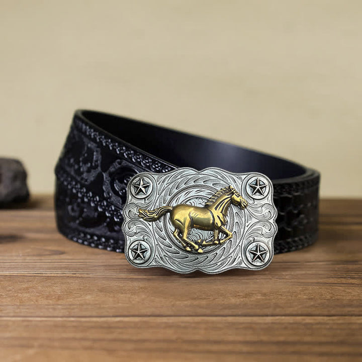 Cinturón de cuero con hebilla de caballo salvaje del oeste para hombre, hecho a mano