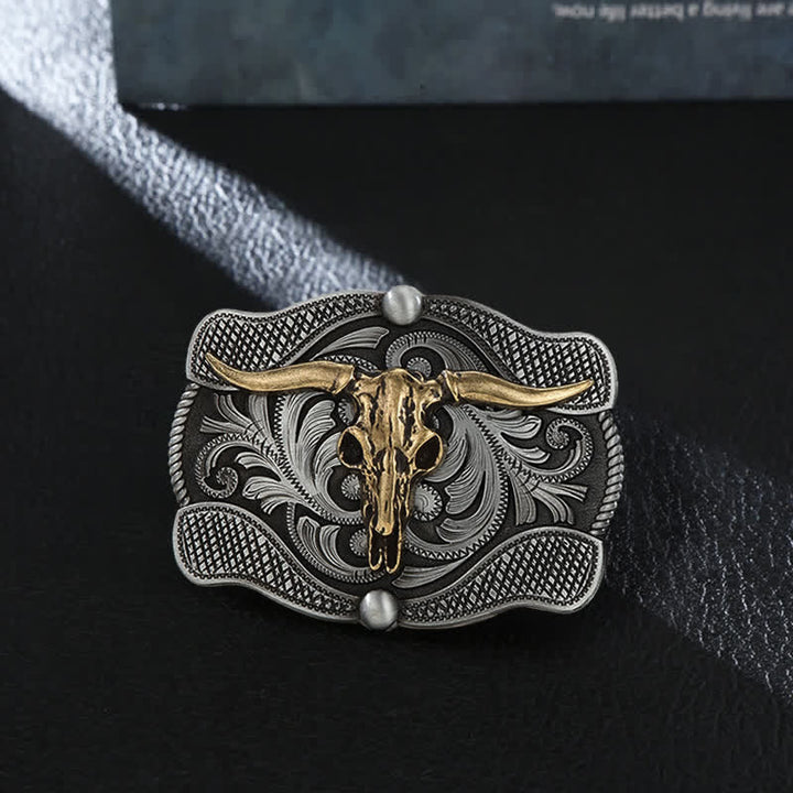 Cinturón de cuero con hebilla de toro Longhorn de Texas para hombre, hecho a mano