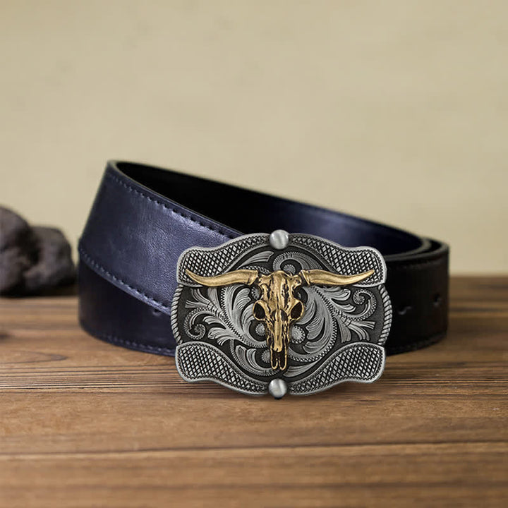 Cinturón de cuero con hebilla de toro Longhorn de Texas para hombre, hecho a mano
