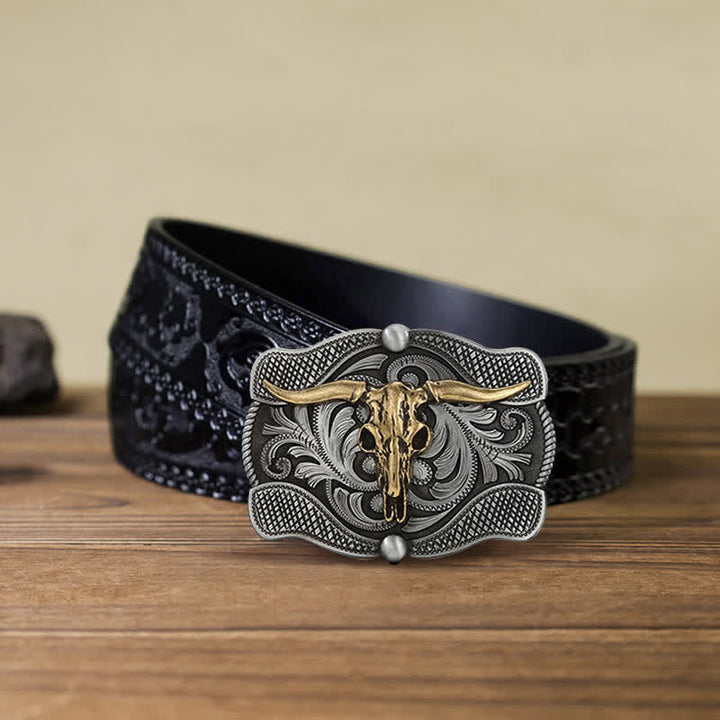 Cinturón de cuero con hebilla de toro Longhorn de Texas para hombre, hecho a mano