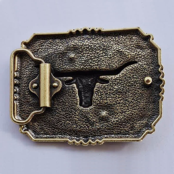Cinturón de cuero con hebilla de diamantes de imitación y diseño floral de toro para hombre