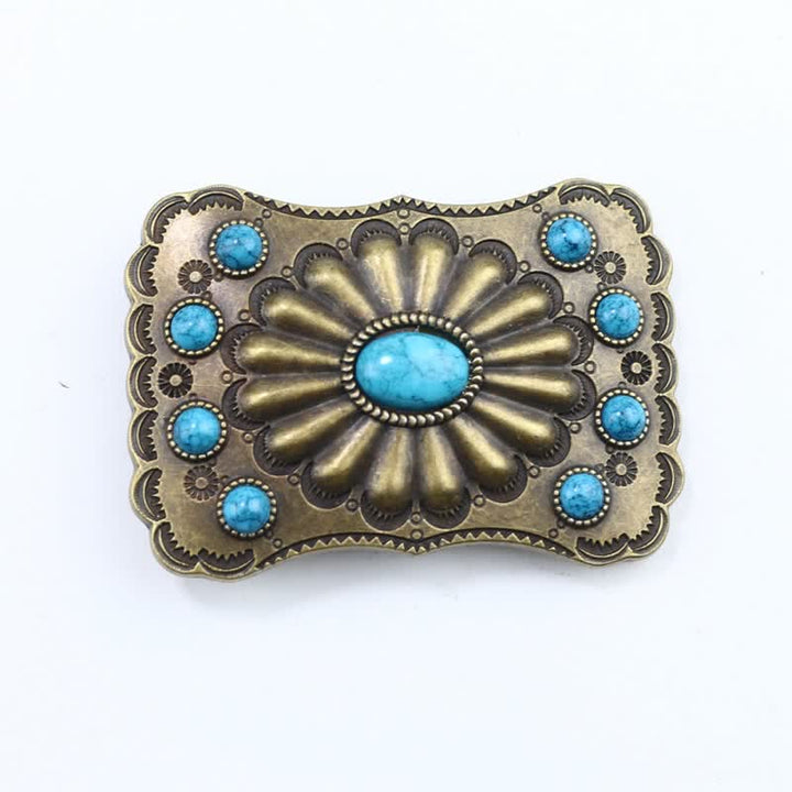 Cinturón de cuero con hebilla rectangular con piedra turquesa estilo occidental para hombre