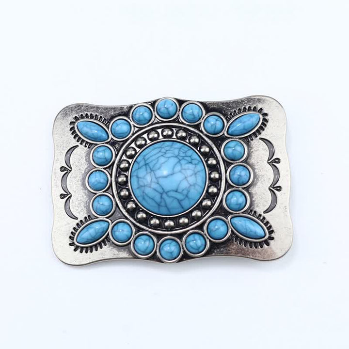 Cinturón de cuero con hebilla de piedra turquesa rectangular para hombre hecho a mano