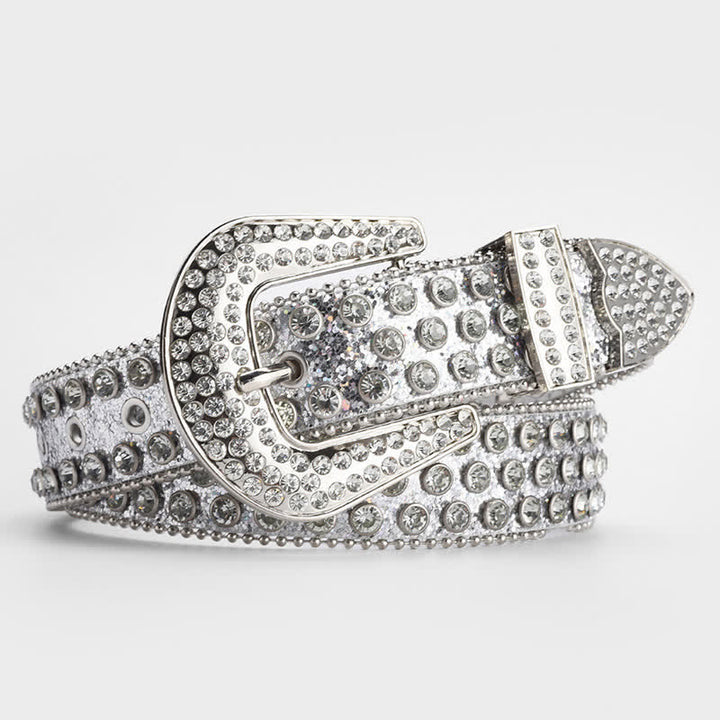 Cinturón de cuero con tachuelas de cristal y brillantes diamantes de imitación