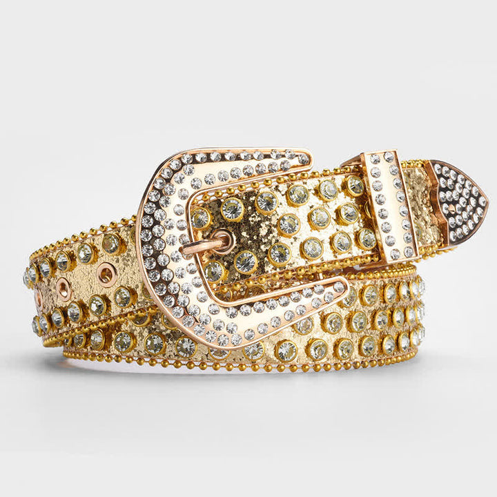 Cinturón de cuero con tachuelas de cristal y brillantes diamantes de imitación
