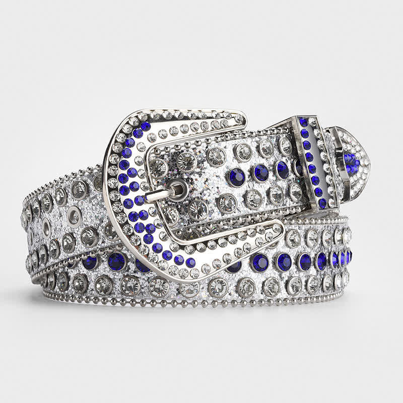 Cinturón de cuero con tachuelas de cristal y brillantes diamantes de imitación