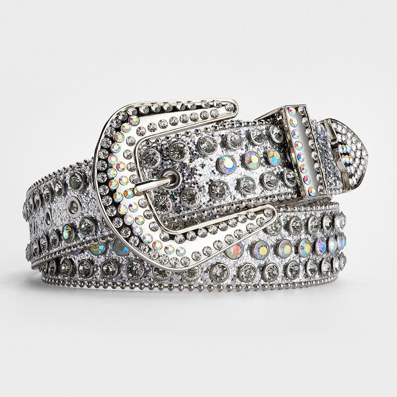 Cinturón de cuero con tachuelas de cristal y brillantes diamantes de imitación