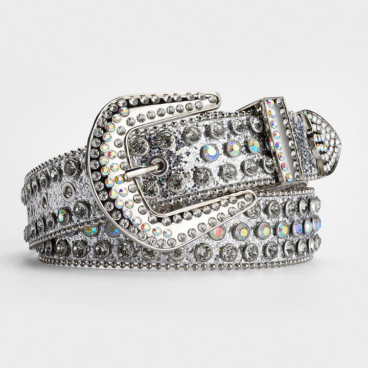 Cinturón de cuero con tachuelas de cristal y brillantes diamantes de imitación
