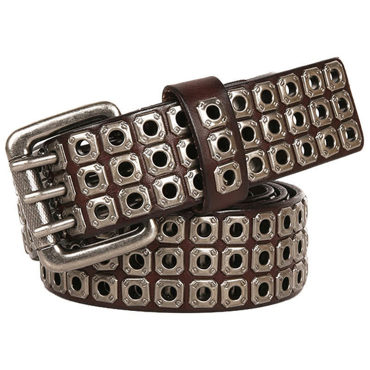 Cinturón de cuero con remaches cuadrados estilo punk rock y heavy metal