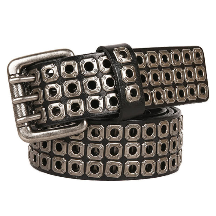 Cinturón de cuero con remaches cuadrados estilo punk rock y heavy metal