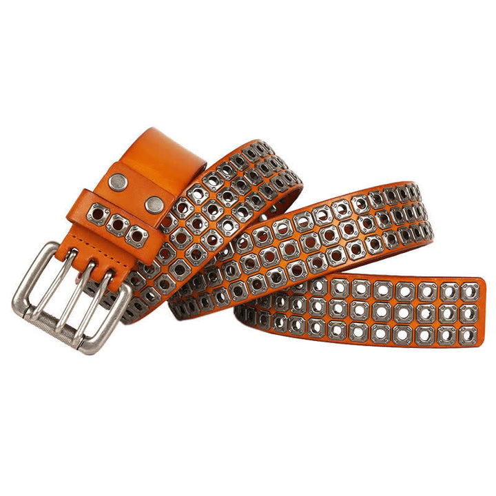 Cinturón de cuero con remaches cuadrados estilo punk rock y heavy metal