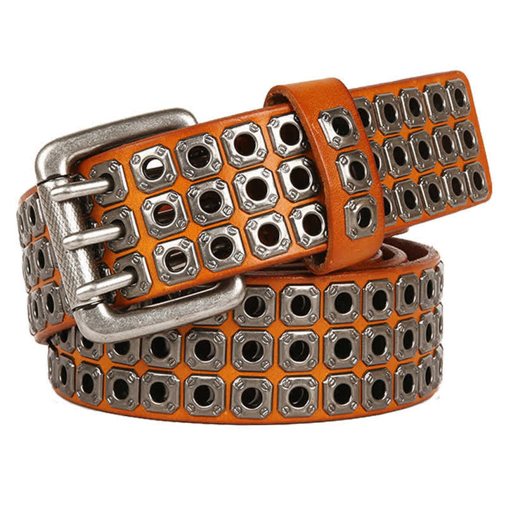 Cinturón de cuero con remaches cuadrados estilo punk rock y heavy metal
