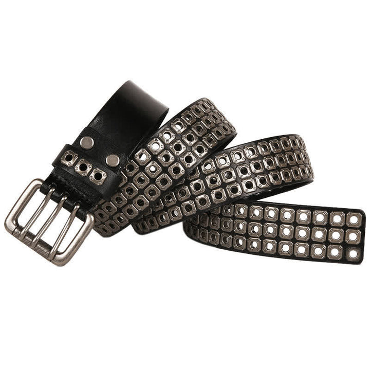 Cinturón de cuero con remaches cuadrados estilo punk rock y heavy metal