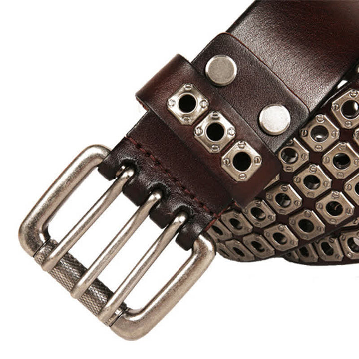Cinturón de cuero con remaches cuadrados estilo punk rock y heavy metal