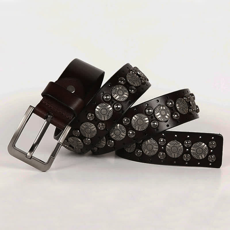 Cinturón de cuero con remaches de metal pesado para jeans de motocicleta