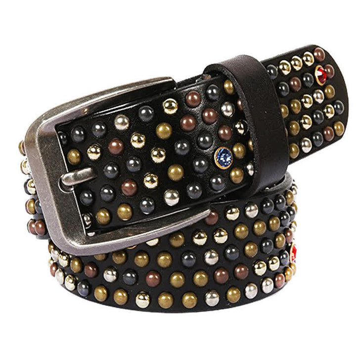 Cinturón de cuero con remaches y tachuelas de diamantes de imitación con estilo