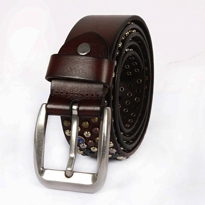 Cinturón de cuero con remaches y tachuelas de diamantes de imitación con estilo
