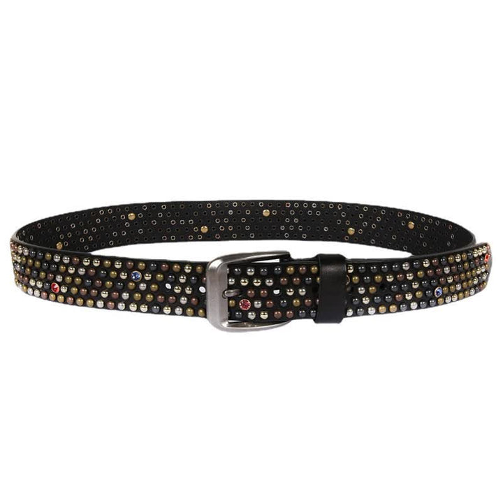 Cinturón de cuero con remaches y tachuelas de diamantes de imitación con estilo