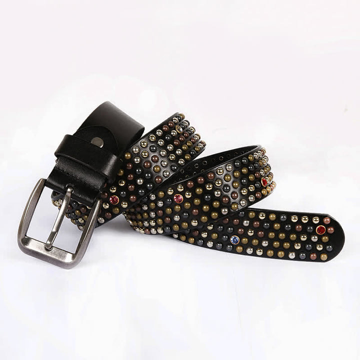 Cinturón de cuero con remaches y tachuelas de diamantes de imitación con estilo
