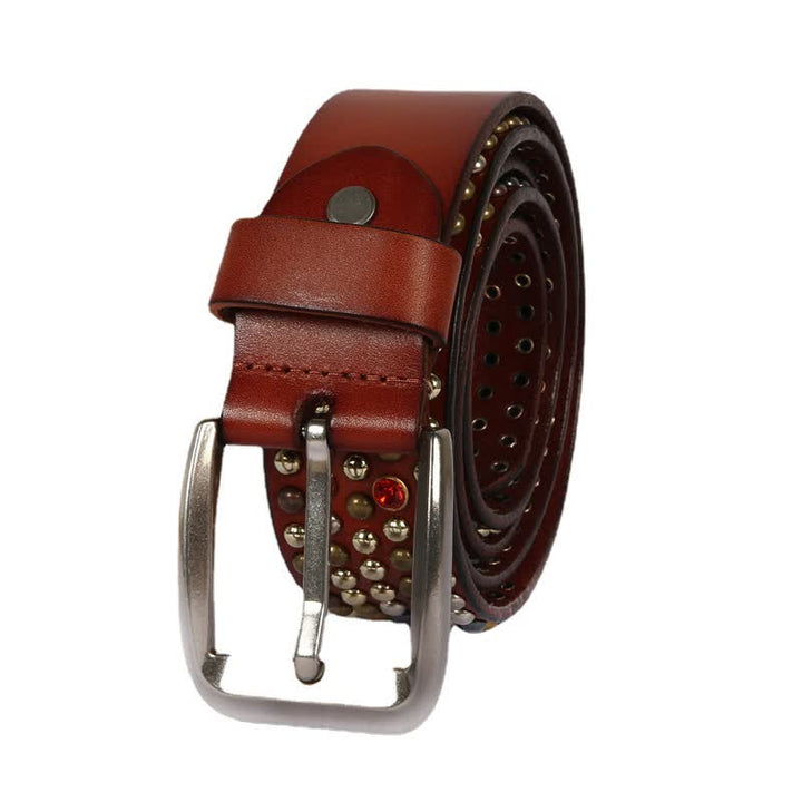 Cinturón de cuero con remaches y tachuelas de diamantes de imitación con estilo