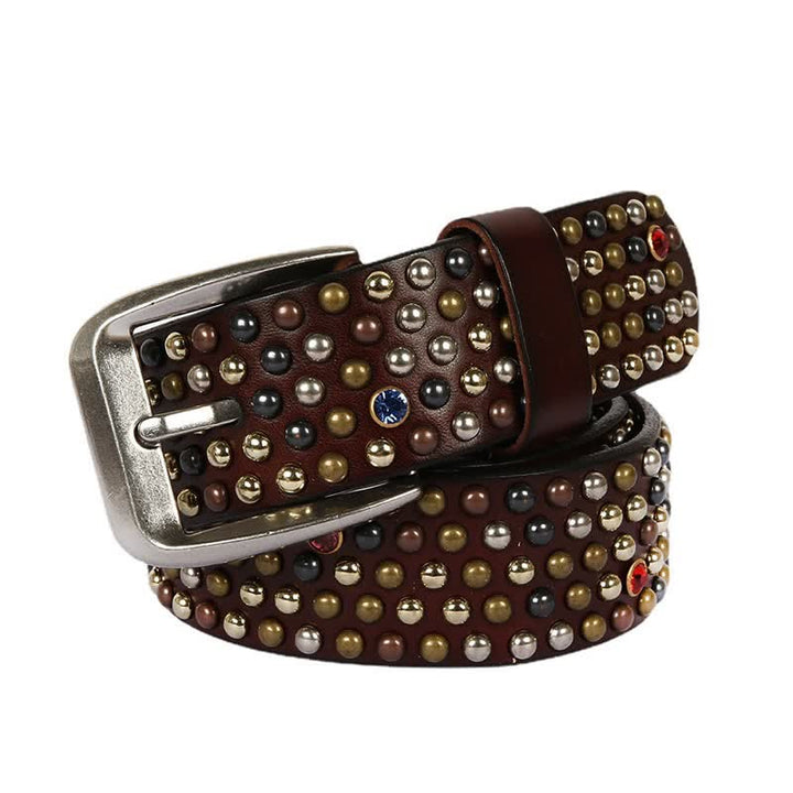 Cinturón de cuero con remaches y tachuelas de diamantes de imitación con estilo