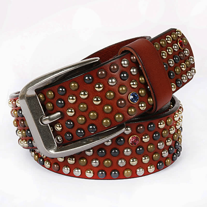 Cinturón de cuero con remaches y tachuelas de diamantes de imitación con estilo