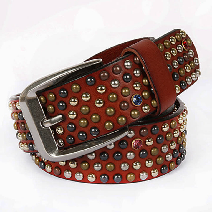 Cinturón de cuero con remaches y tachuelas de diamantes de imitación con estilo
