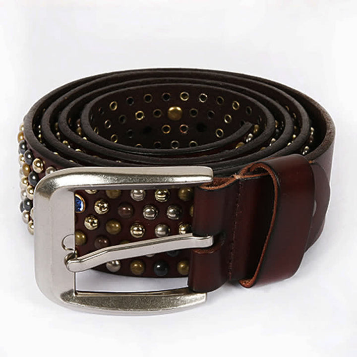 Cinturón de cuero con remaches y tachuelas de diamantes de imitación con estilo