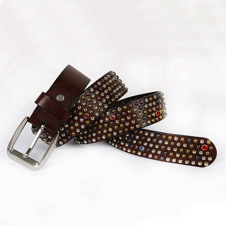 Cinturón de cuero con remaches y tachuelas de diamantes de imitación con estilo