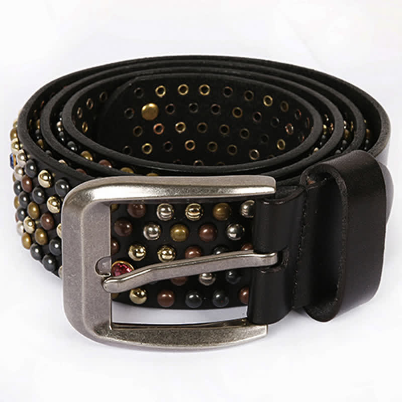 Cinturón de cuero con remaches y tachuelas de diamantes de imitación con estilo