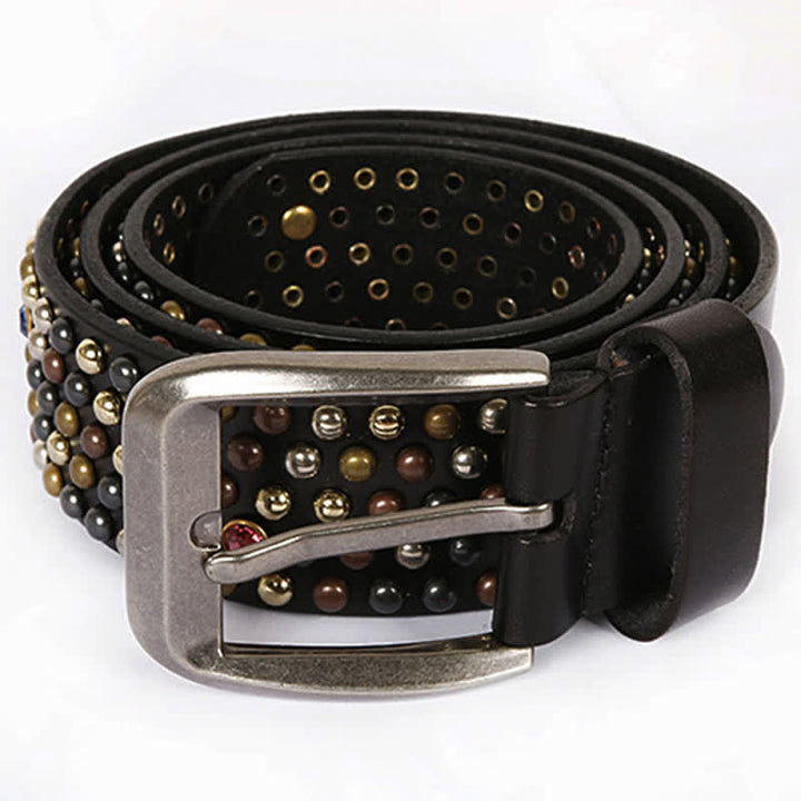 Cinturón de cuero con remaches y tachuelas de diamantes de imitación con estilo